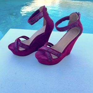 Burgundy glitter wedges